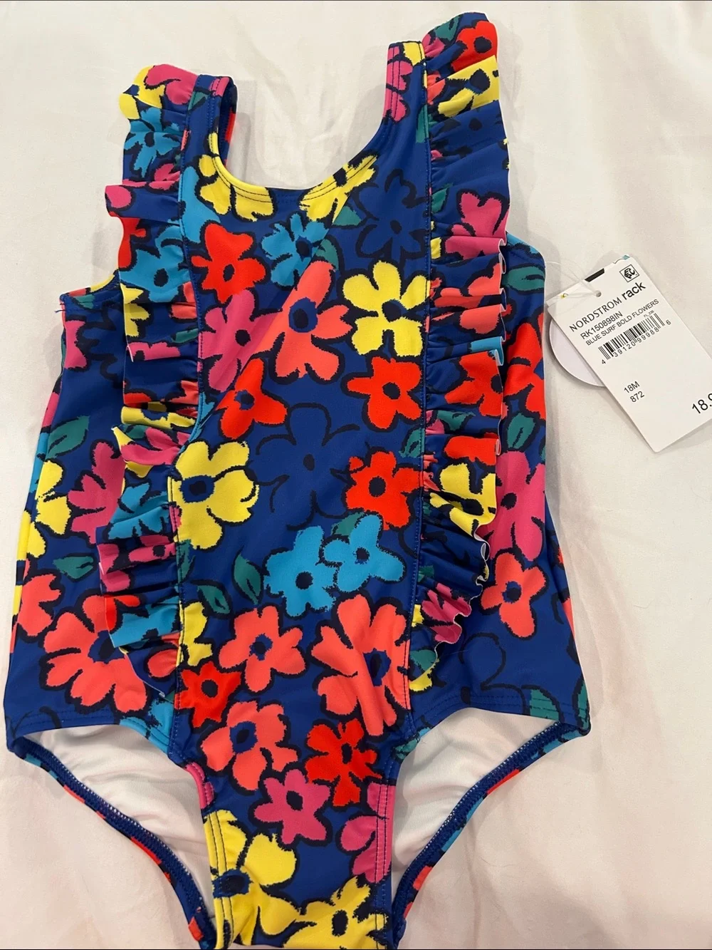 Nordstrom Kids Floral Ruffle One-Piece Swimsuit - Blue/Multi